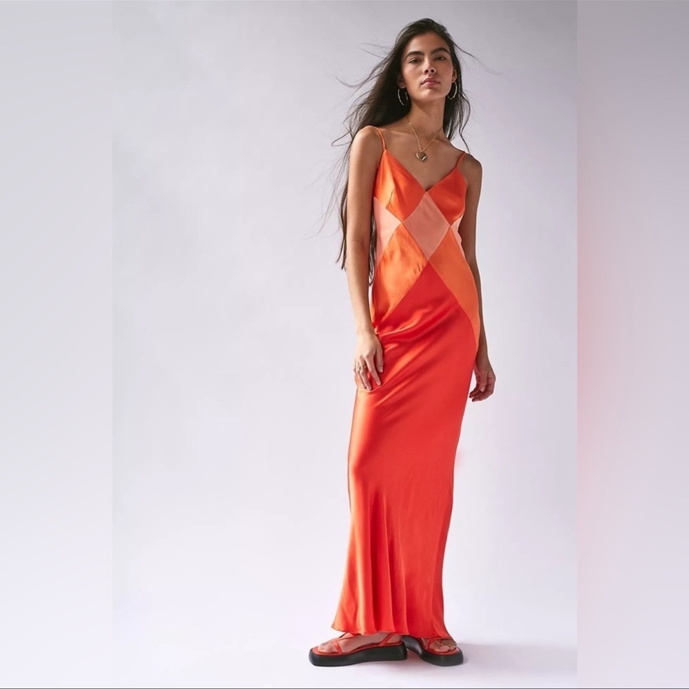 Shona Joy- Mia Spliced Maxi Dress in Red Orange/Hibiscus